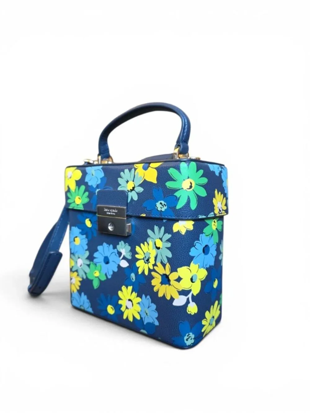 Kate Spade Voyage Floral Medley Small Leather Crossbody Bag Top Handle Navy